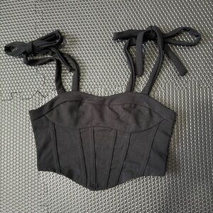 SHEIN Black Corset Tank Top with Bow Straps